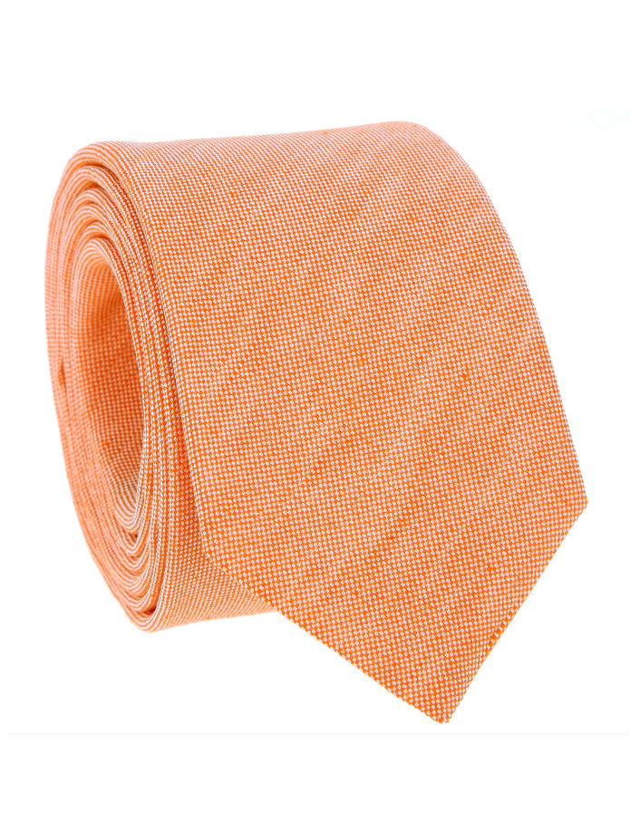 Cravate orange en soie et lin nattés - Bergame