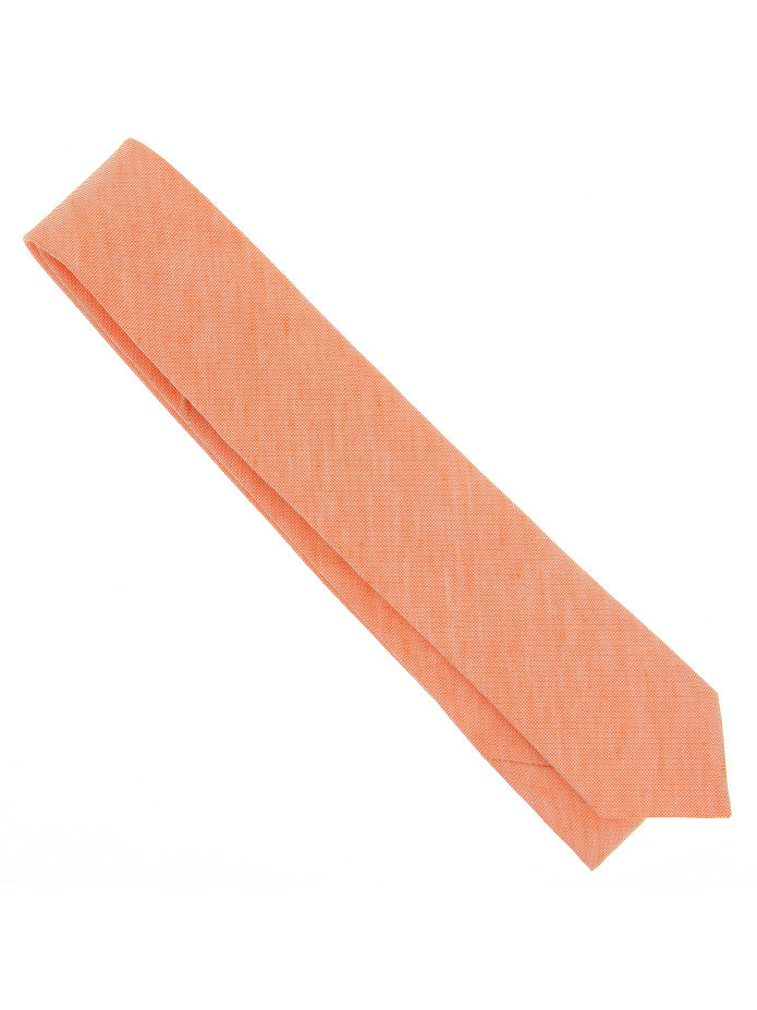 Cravate orange en soie et lin nattés - Bergame