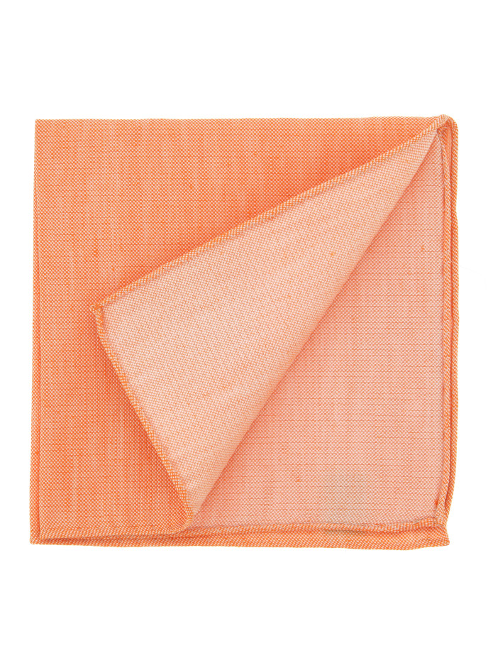 Pochette De Costume orange en soie et lin nattés - Bergame