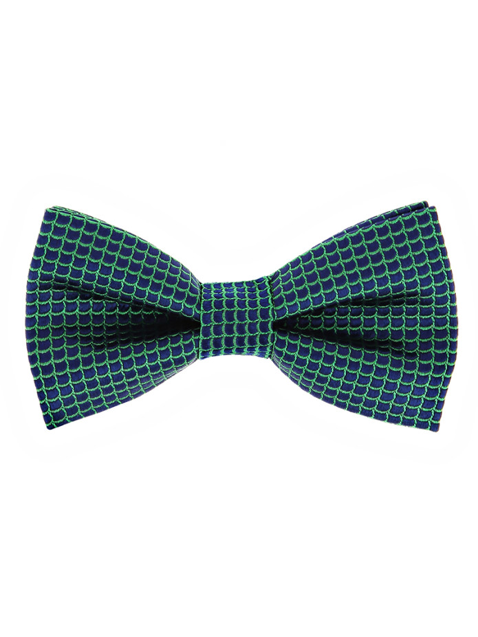 Nœud Papillon bleu marine à motif japonais seigaiha vert en soie