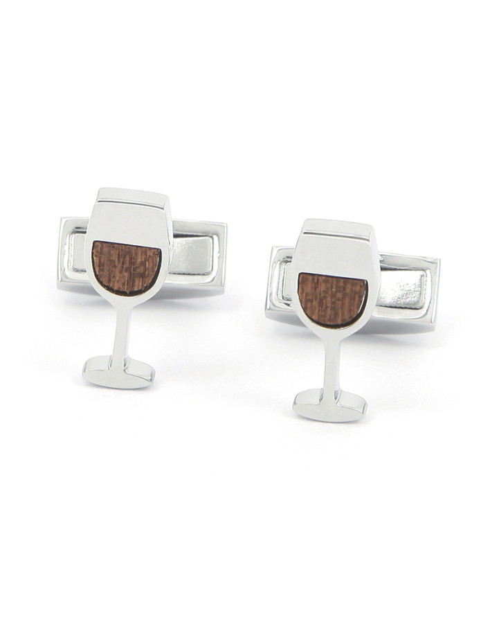 Boutons de manchette verre à vin en bois - St. Estèphe