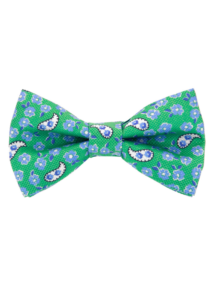 Noeud papillon motif cachemire et fleurs vert