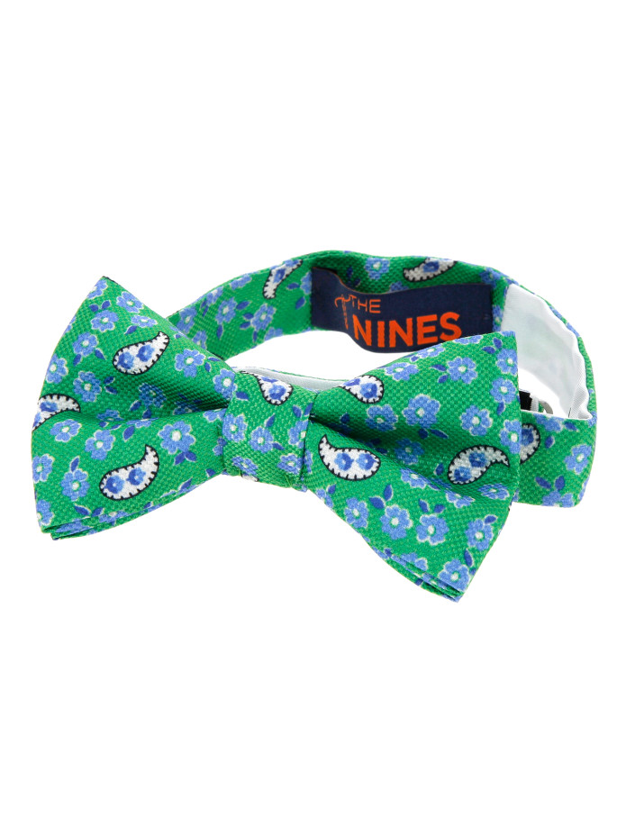 Noeud papillon motif cachemire et fleurs vert