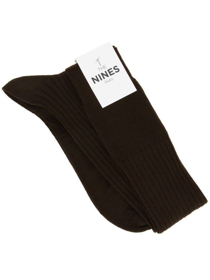 Mi-bas laine vierge marron chocolat