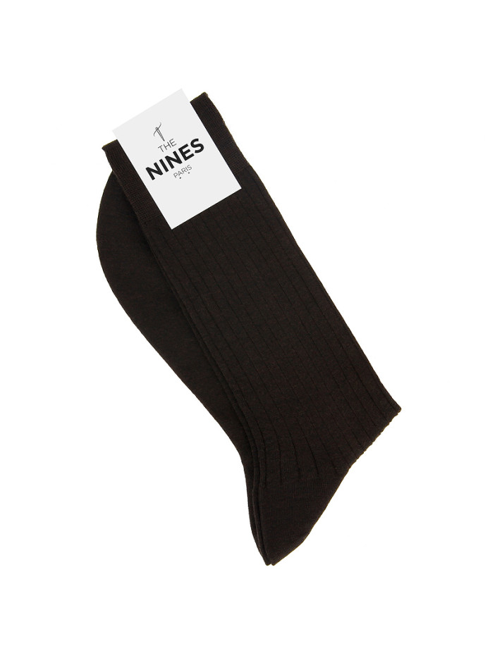 Chaussettes laine vierge marron chocolat