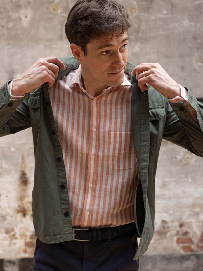 CHEMISE EN LIN À RAYURES - ORANGE