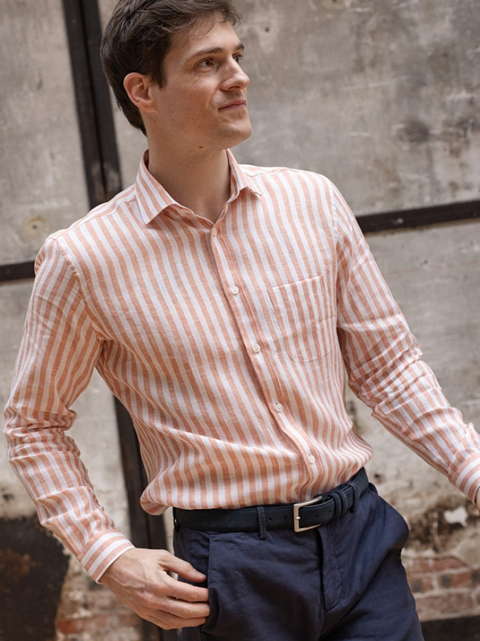CHEMISE EN LIN À RAYURES - ORANGE