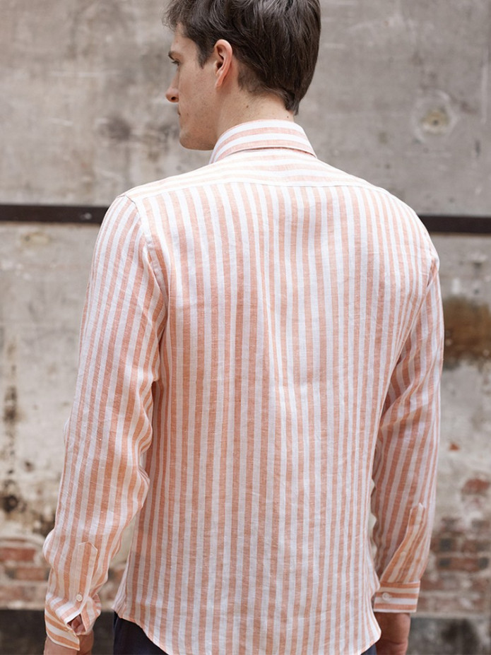CHEMISE EN LIN À RAYURES - ORANGE