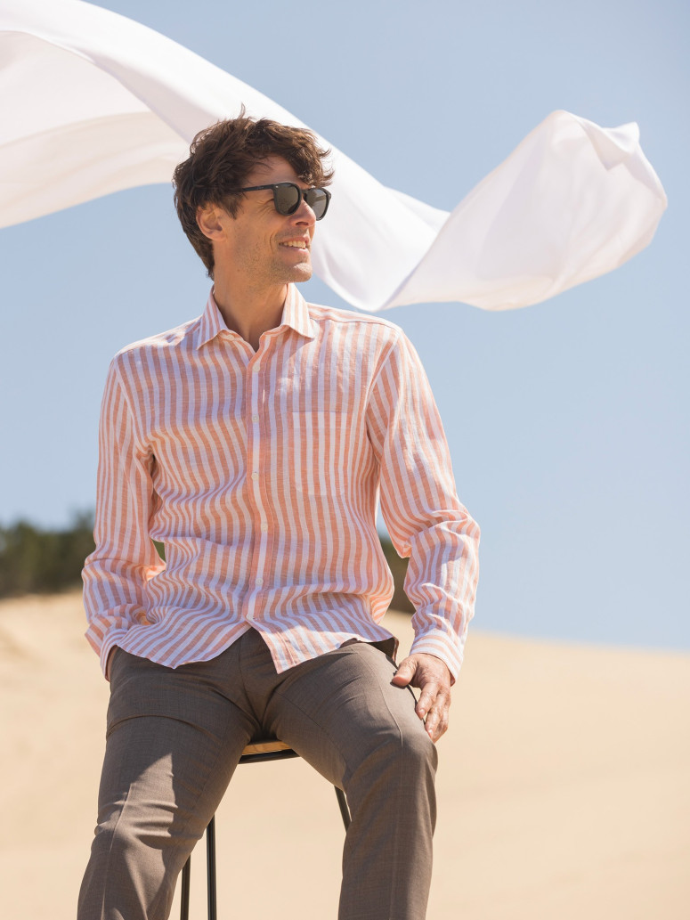 CHEMISE EN LIN À RAYURES - ORANGE