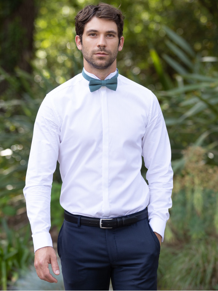 Chemise mousquetaire blanche col casse noeud papillon a gorge cachee tailored fit