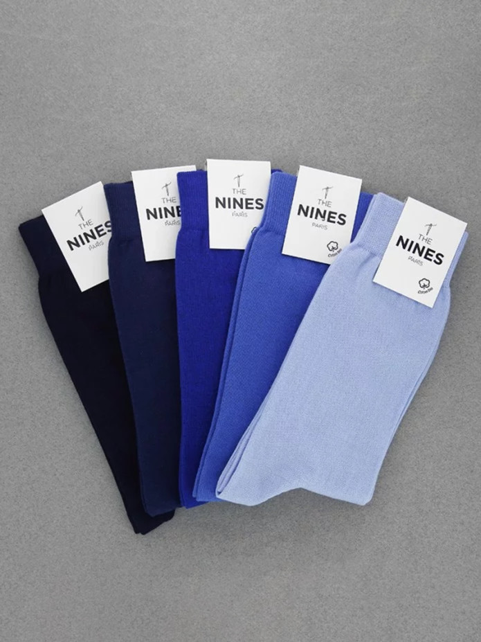 Semainier chaussettes coton peigné nuancier bleu - Carlo