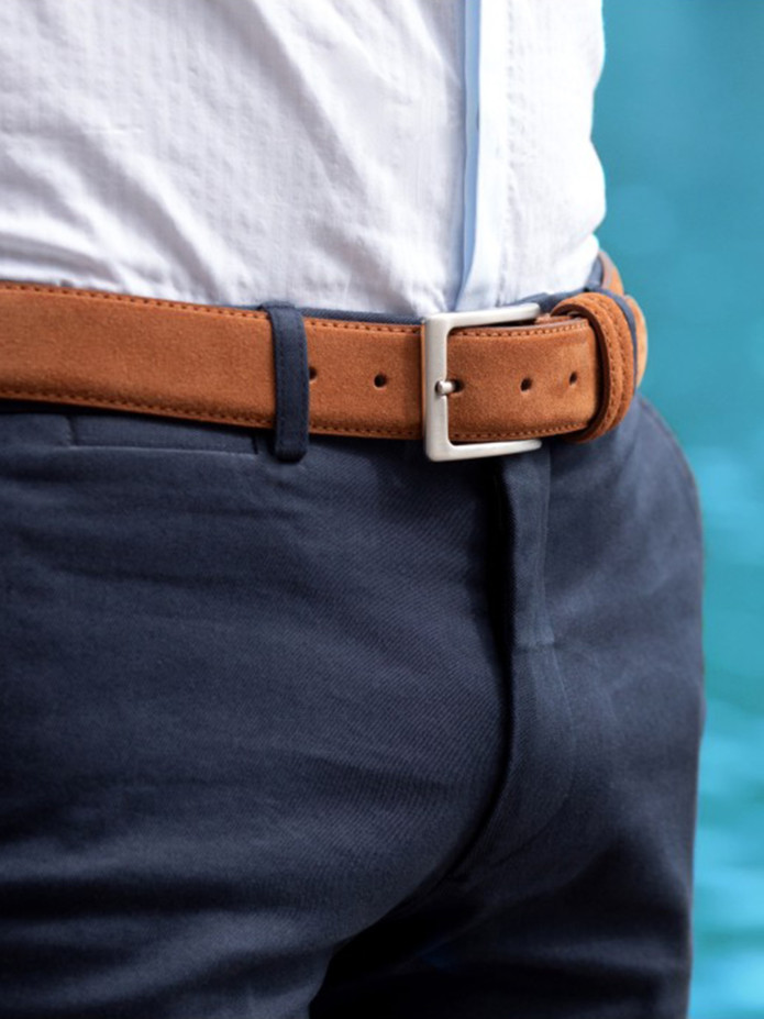 Ceinture cognac en cuir suédé - Lino