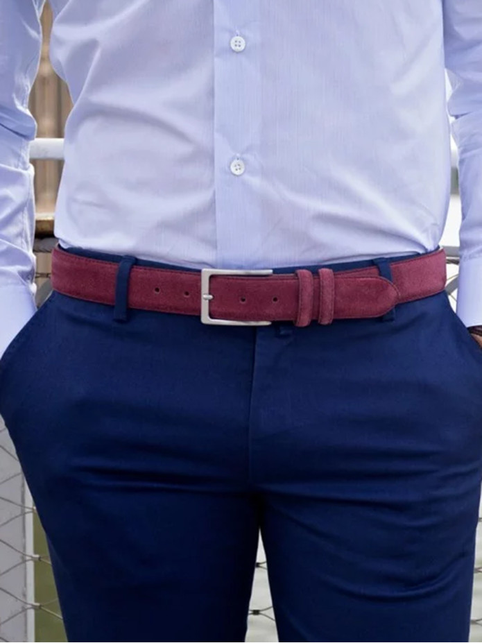 Ceinture bordeaux en cuir suédé - Lino