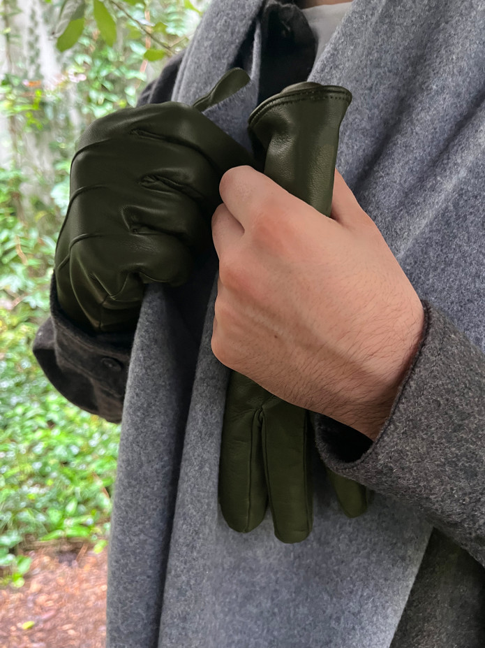 gant en cuir d'agneau kaki