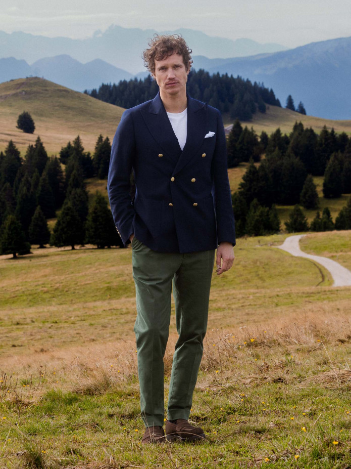 Pantalon chino à pinces vert thym taille haute