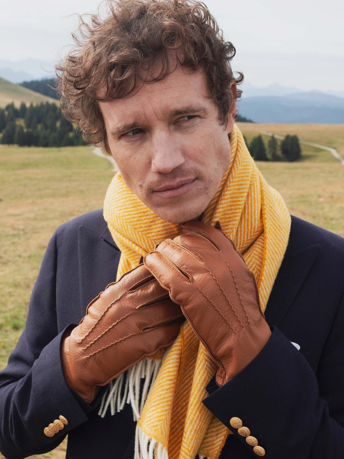 gant tactile en cuir cognac