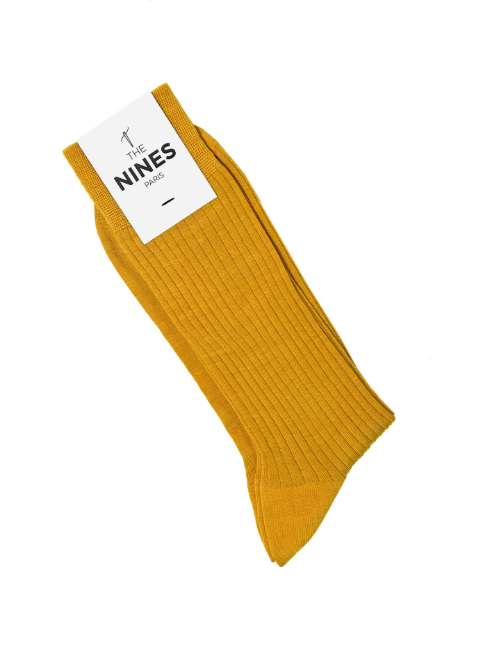 Chaussettes laine vierge jaune moutarde