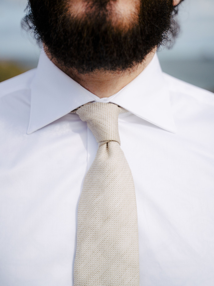 Chemise Prestige Alex Cormac mousquetaire grand col italien twill blanc