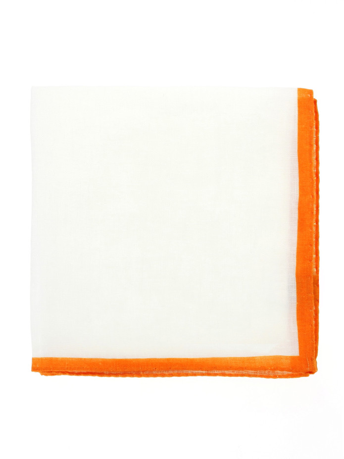 Pochette de costume en lin blanc avec ourlet orange