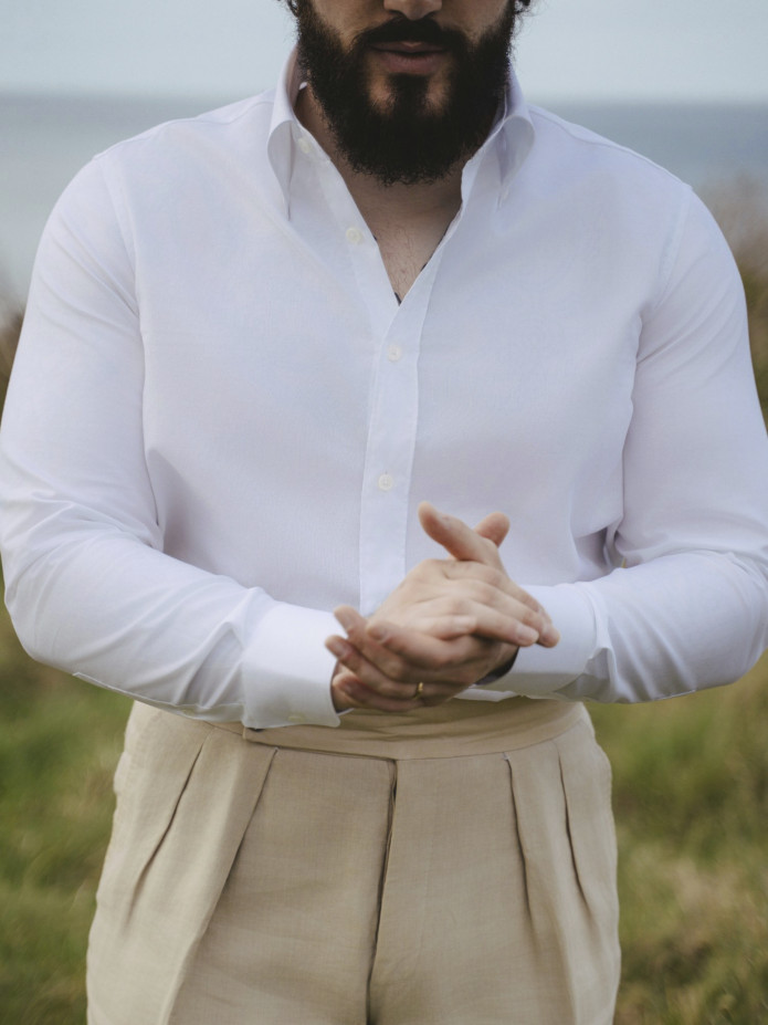 Chemise col américain en oxford blanc