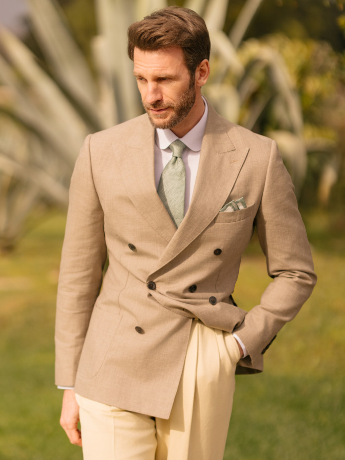 Chemise col rond en dobby blanc avec bouton doré