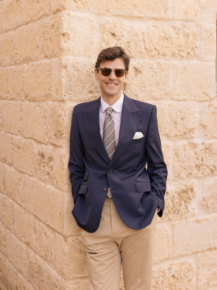 Chemise col rond infroissable à rayures marron