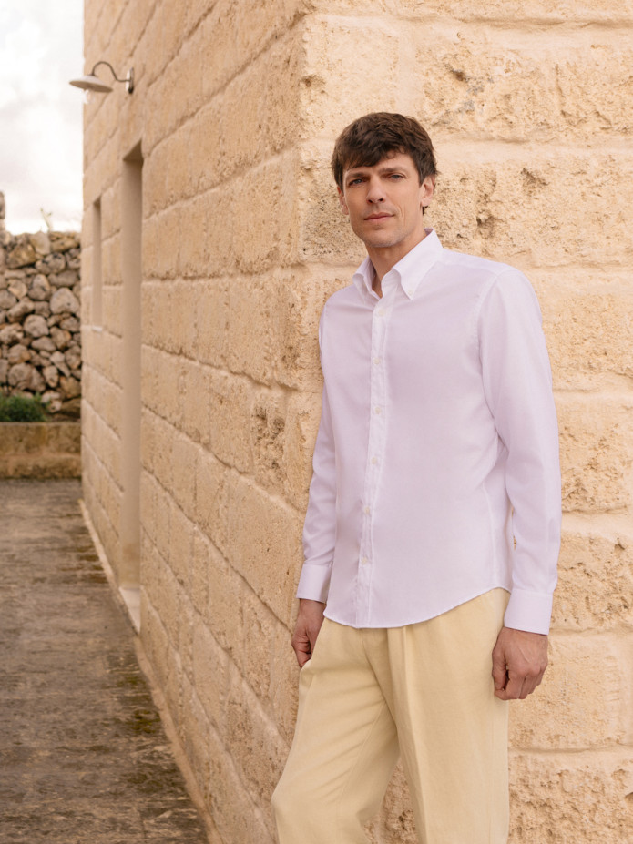 Chemise col américain en oxford blanc