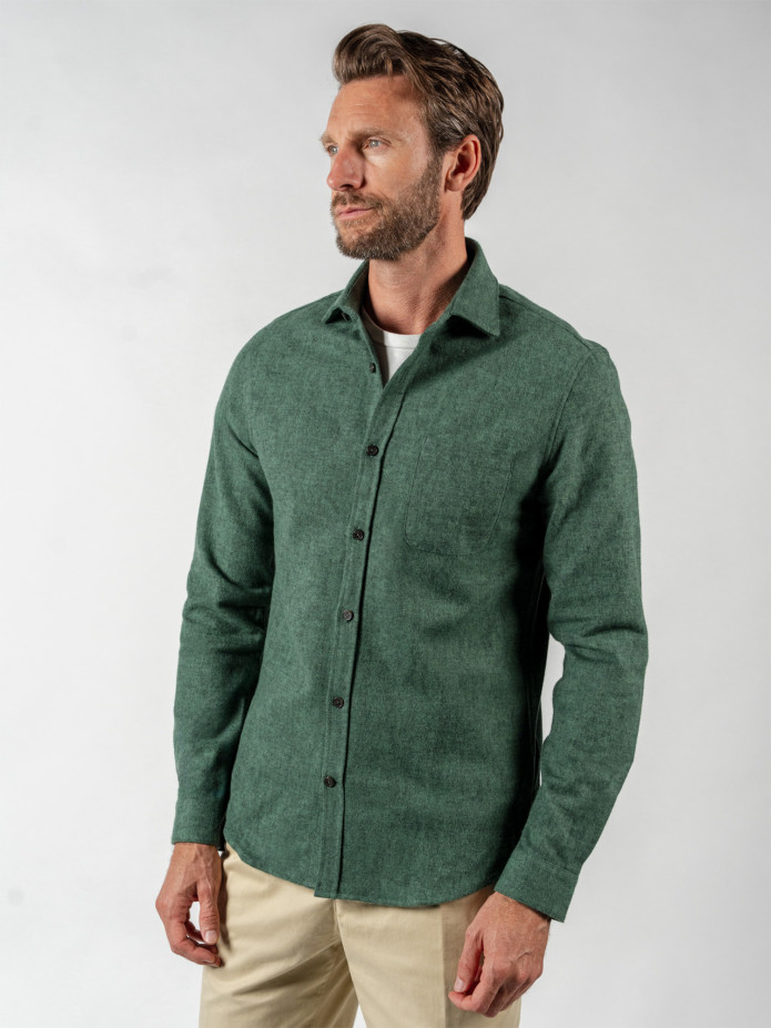 Chemise verte en flanelle épaisse col italien