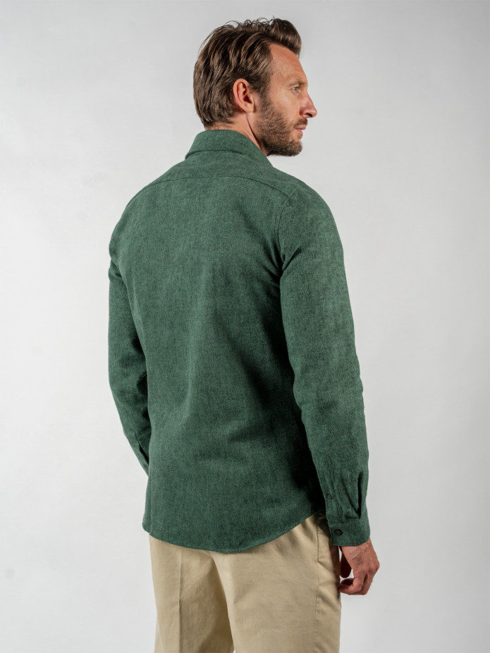 Chemise verte en flanelle épaisse col italien