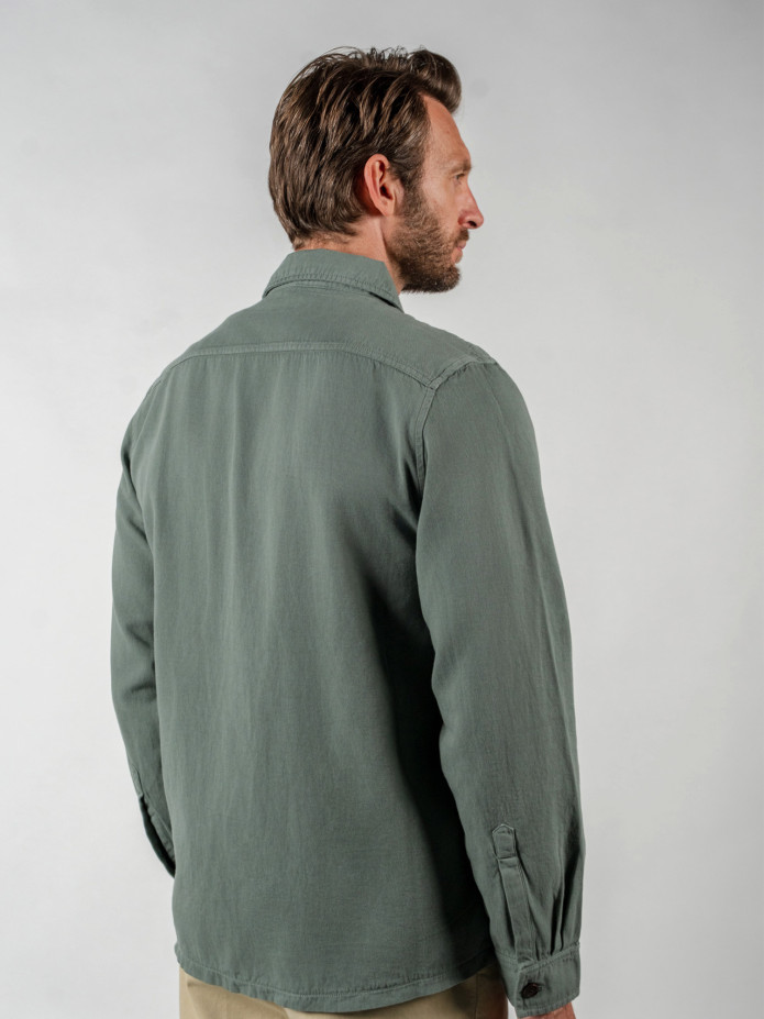 Surchemise vert kaki lin coton