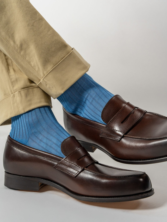 Chaussettes fil d'Écosse bleu azur