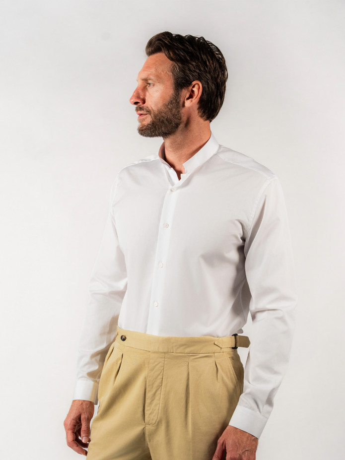 Chemise col inversé en popeline blanche
