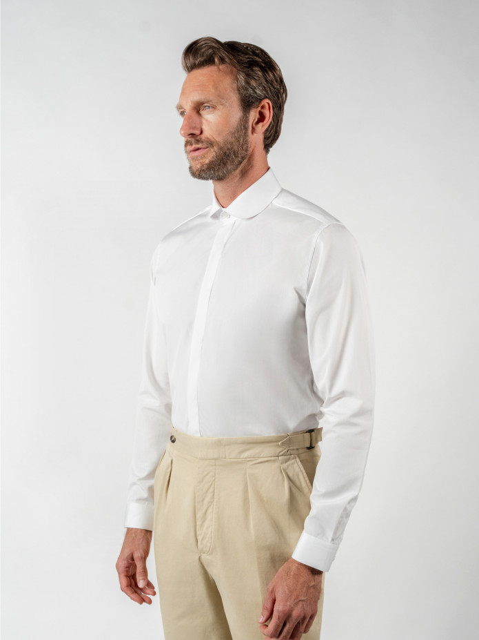 Chemise col rond en popeline blanche