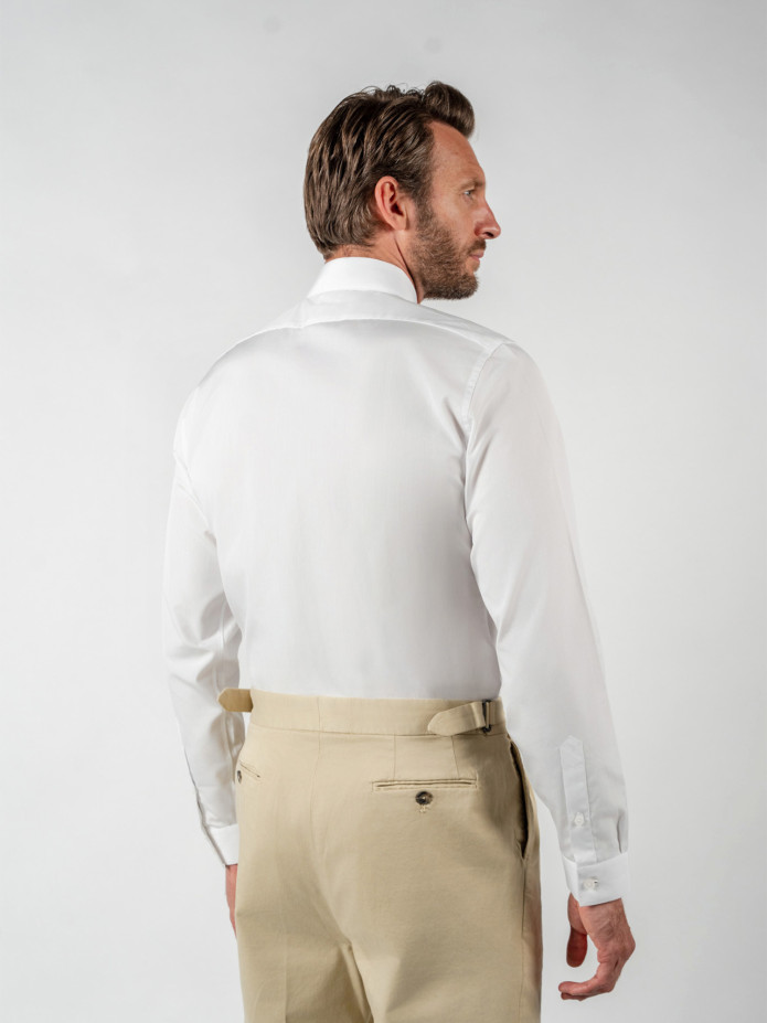 Chemise col rond en popeline blanche