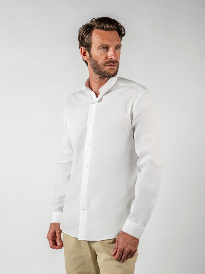 Chemise col inversé en popeline blanche