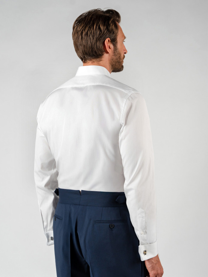 Chemise mousquetaire col inversé en popeline blanche
