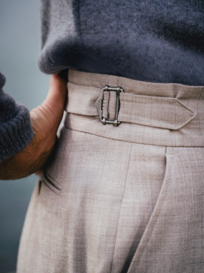 Pantalon taille haute en flanelle beige Litha