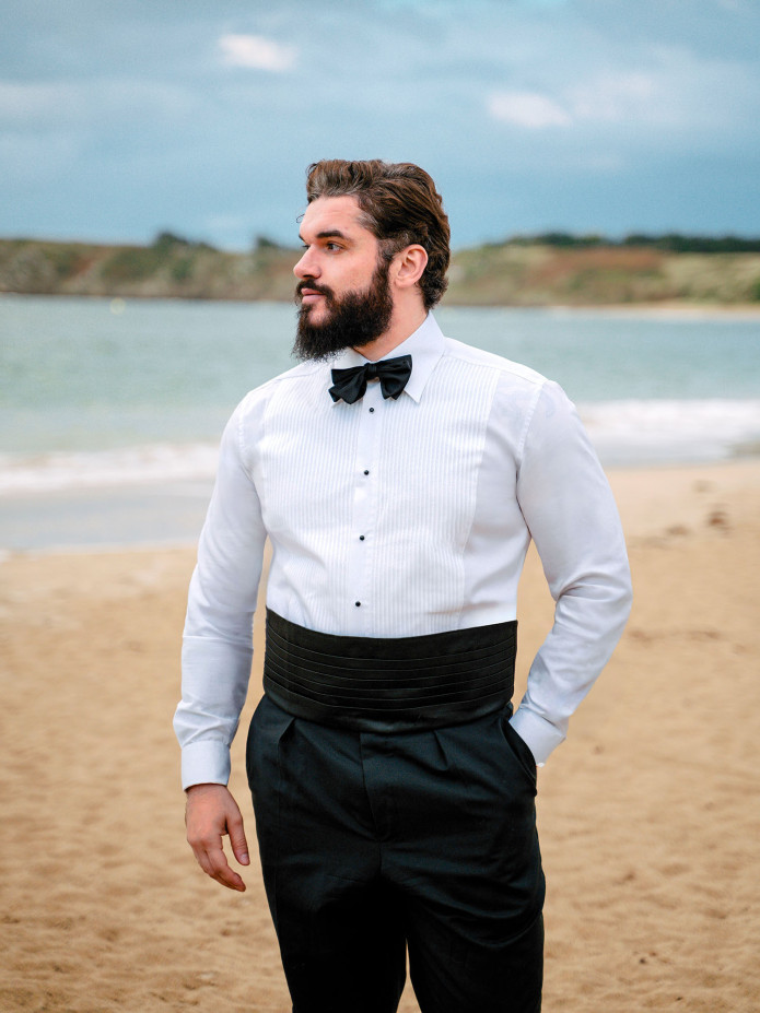 Ceinture de smoking noir en soie