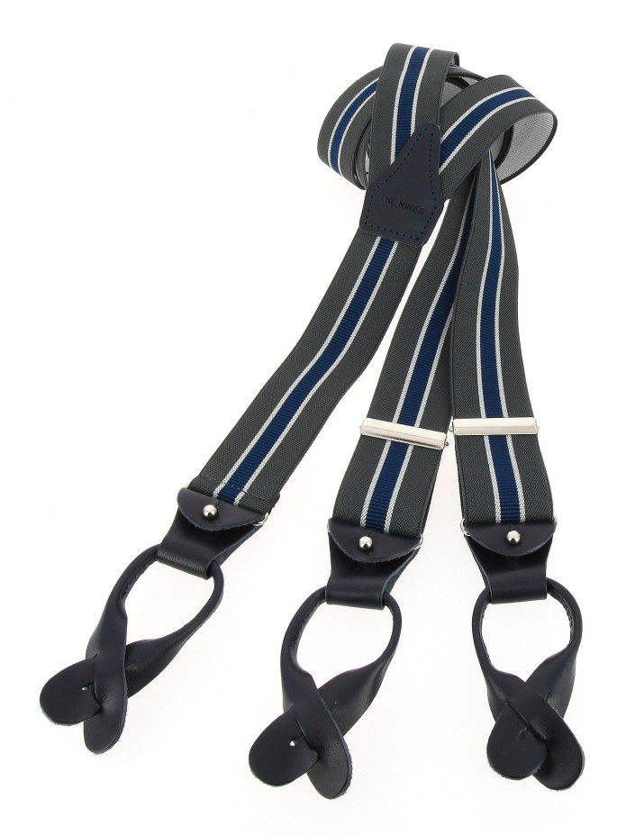 Bretelles homme rayées gris et bleu à boutons