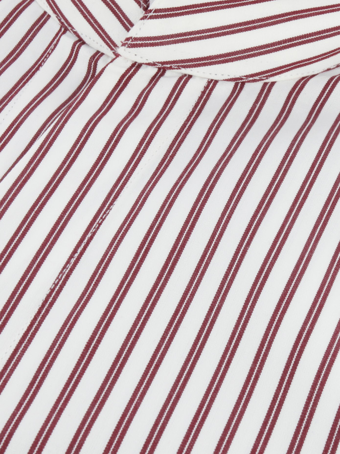 Chemise col droit ouvert en popeline à rayures bordeaux