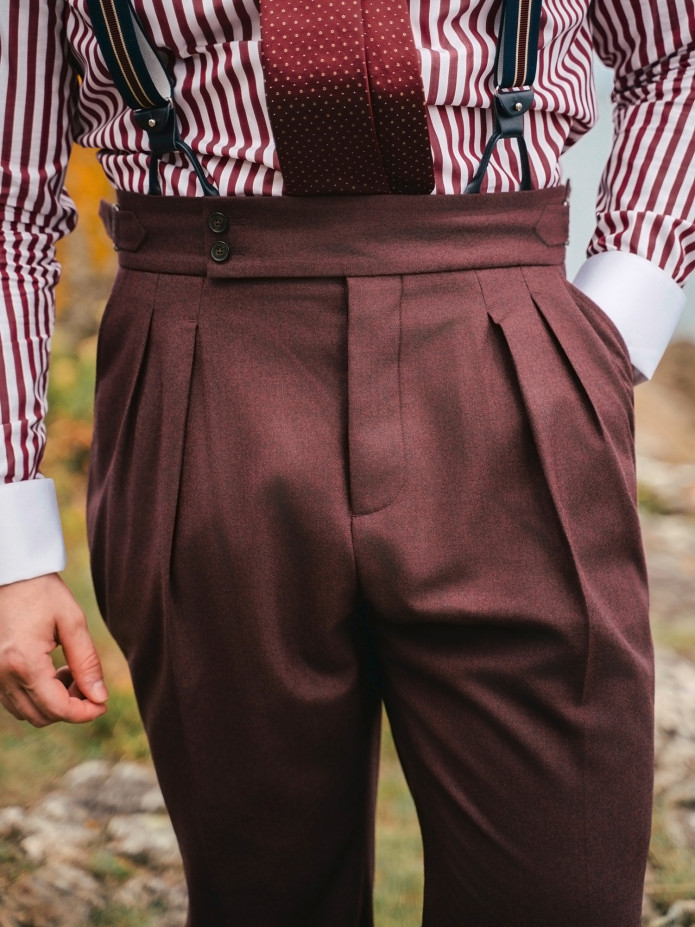 Pantalon taille haute en flanelle bordeaux Litha