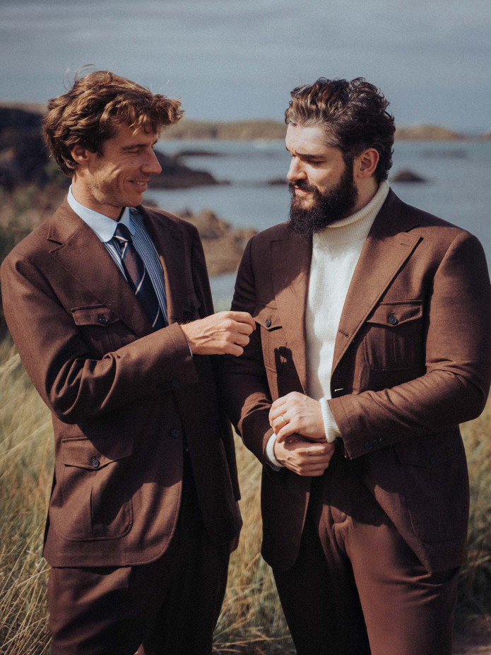 Veste saharienne en flanelle marron Litha