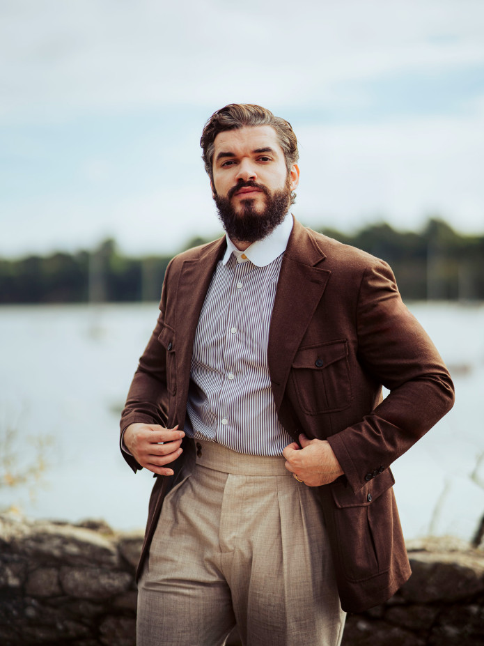 Veste saharienne en flanelle marron Litha