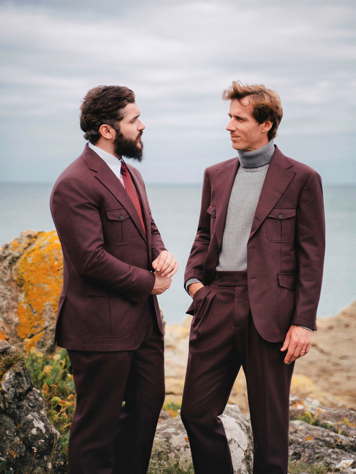 Pantalon taille haute en flanelle bordeaux Litha