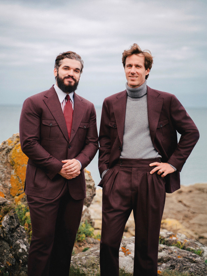Pantalon taille haute en flanelle bordeaux Litha