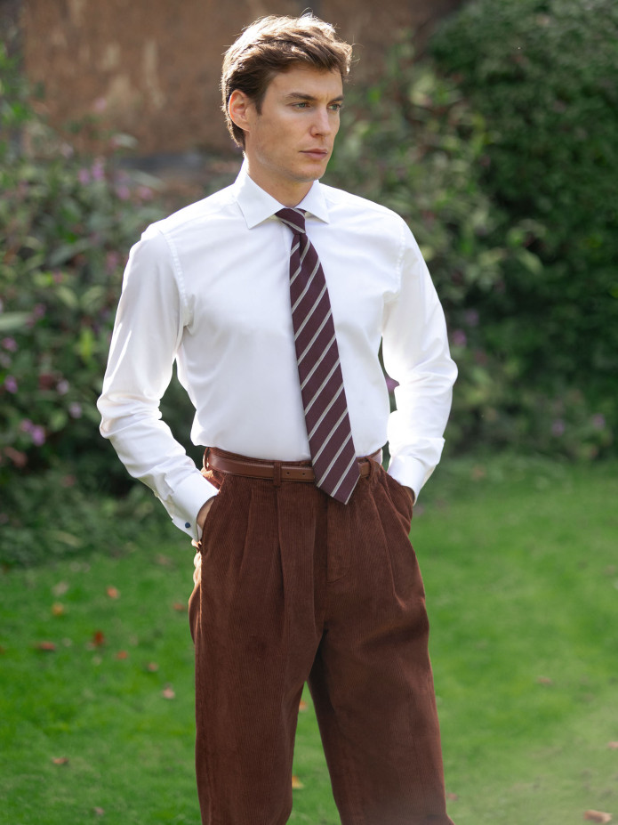 Pantalon taille haute en velours cognac - Faro