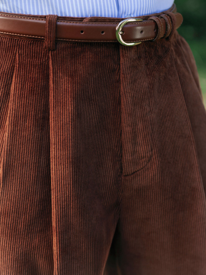 Pantalon taille haute en velours cognac - Faro