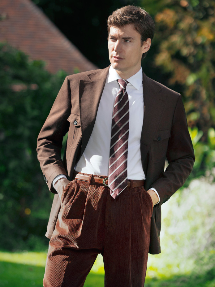 Pantalon taille haute en velours cognac - Faro