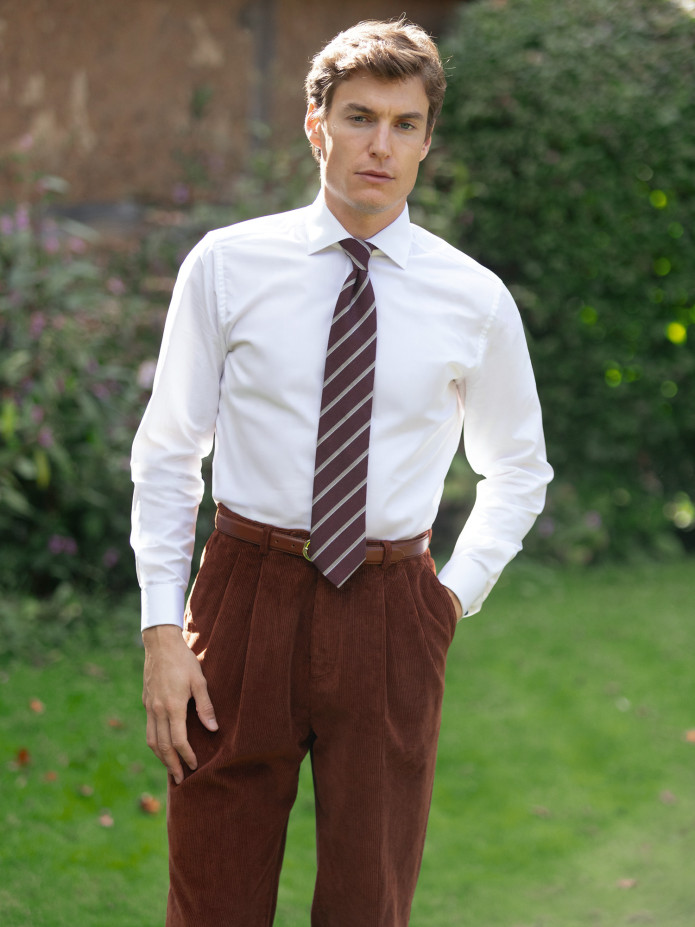 Pantalon taille haute en velours cognac - Faro