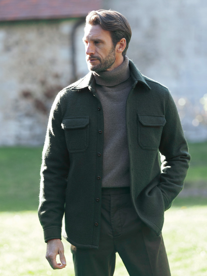 Surchemise en laine bouillie vert militaire